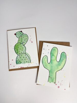 One of a kind hand painted cactus folded cards on watercolour paper - set of 2 - original art
